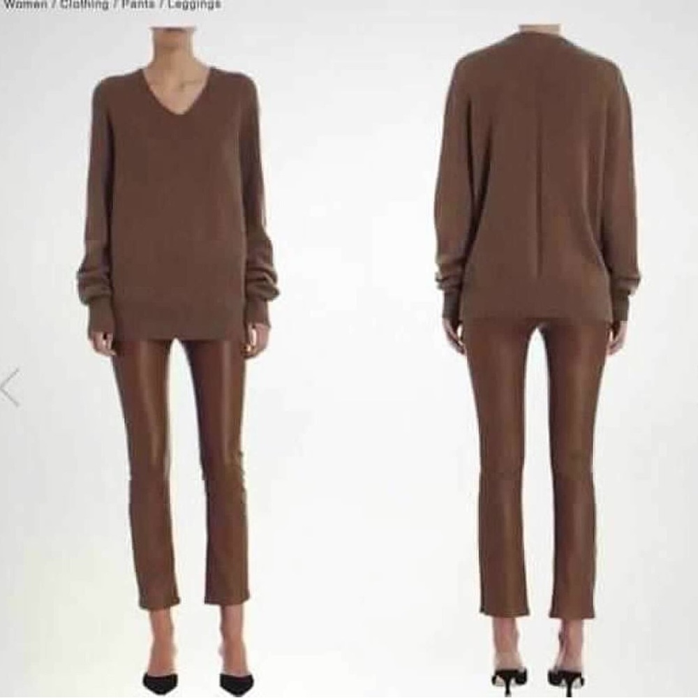 The Row Ellerton Brown Leather Ankle Zip Moto Leggings